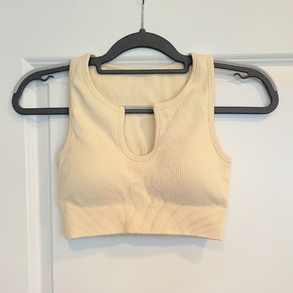 OQQ Tank Top Cropped Padded Ribbed Beige Size Small NEW
